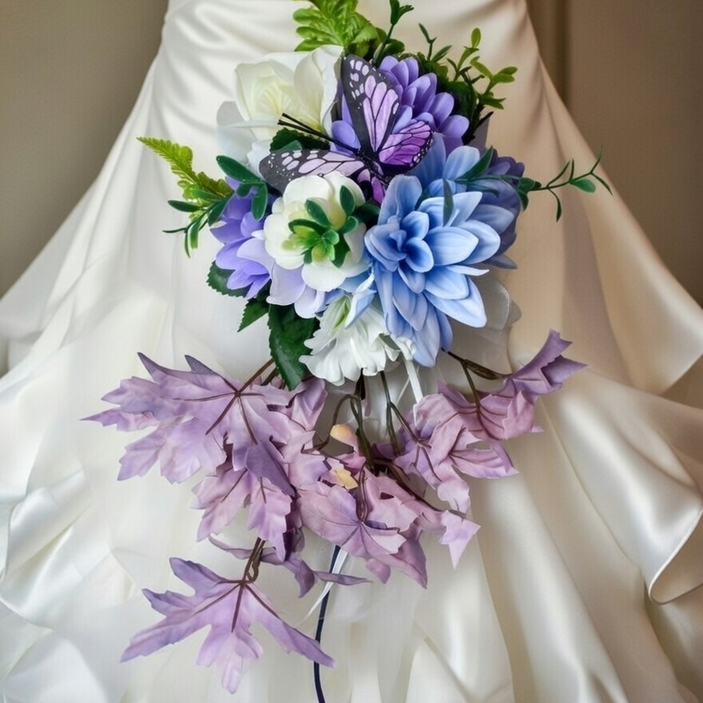 # 14 Floral Bridal Bouquet with Purple and White Accents - Picture 2 of 6